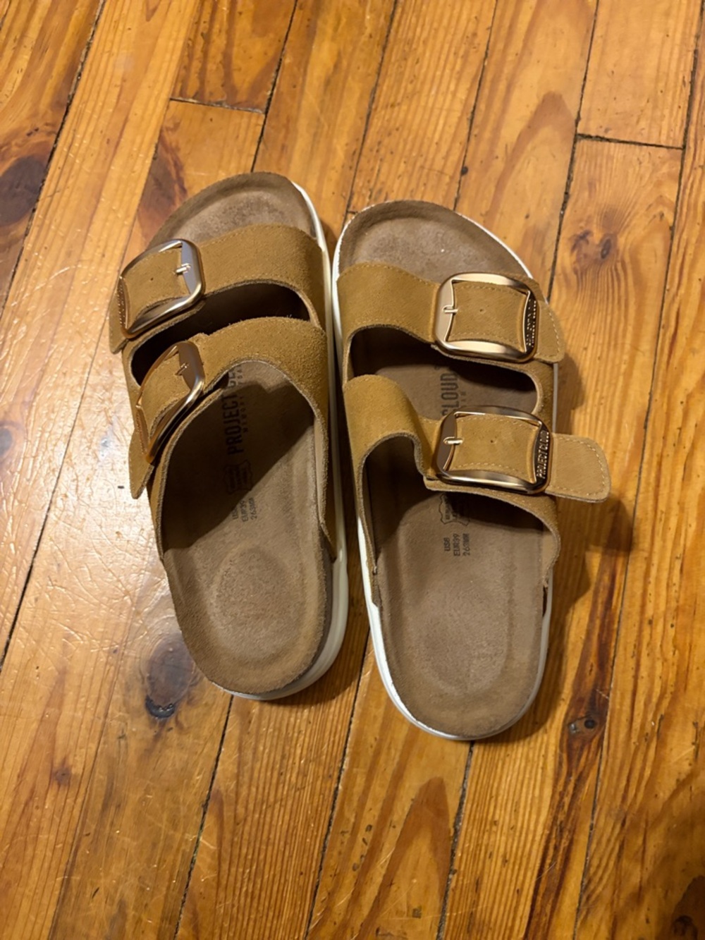 Women’s Project Cloud Platform Slides Sandals chestnut suede size 8
